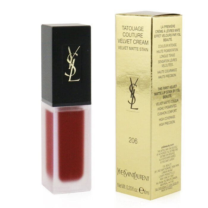 Yves Saint Laurent Tatouage Couture Velvet Cream Velvet Matte Stain # 206 Club Bordeaux Woman 6ml Lipstick