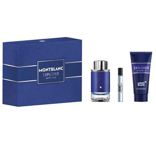 Mont Blanc Explorer Ultra Blue 3pc Set - Eau De Parfum & Deo Stick & Travel Spray 7.5ml 100ml