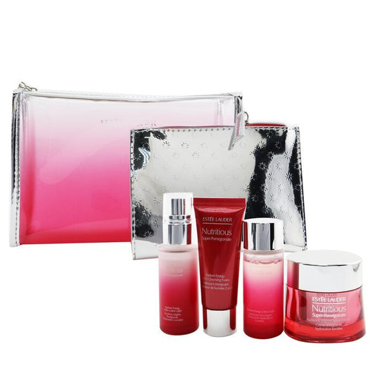 Estee Lauder Nutritious Super-Pomegranate Reveal A Rosy Radiance Set: Moisture Creme+ Milky Lotion Light+ Lotion+ Cleansing Foam ... 4pcs+2bags